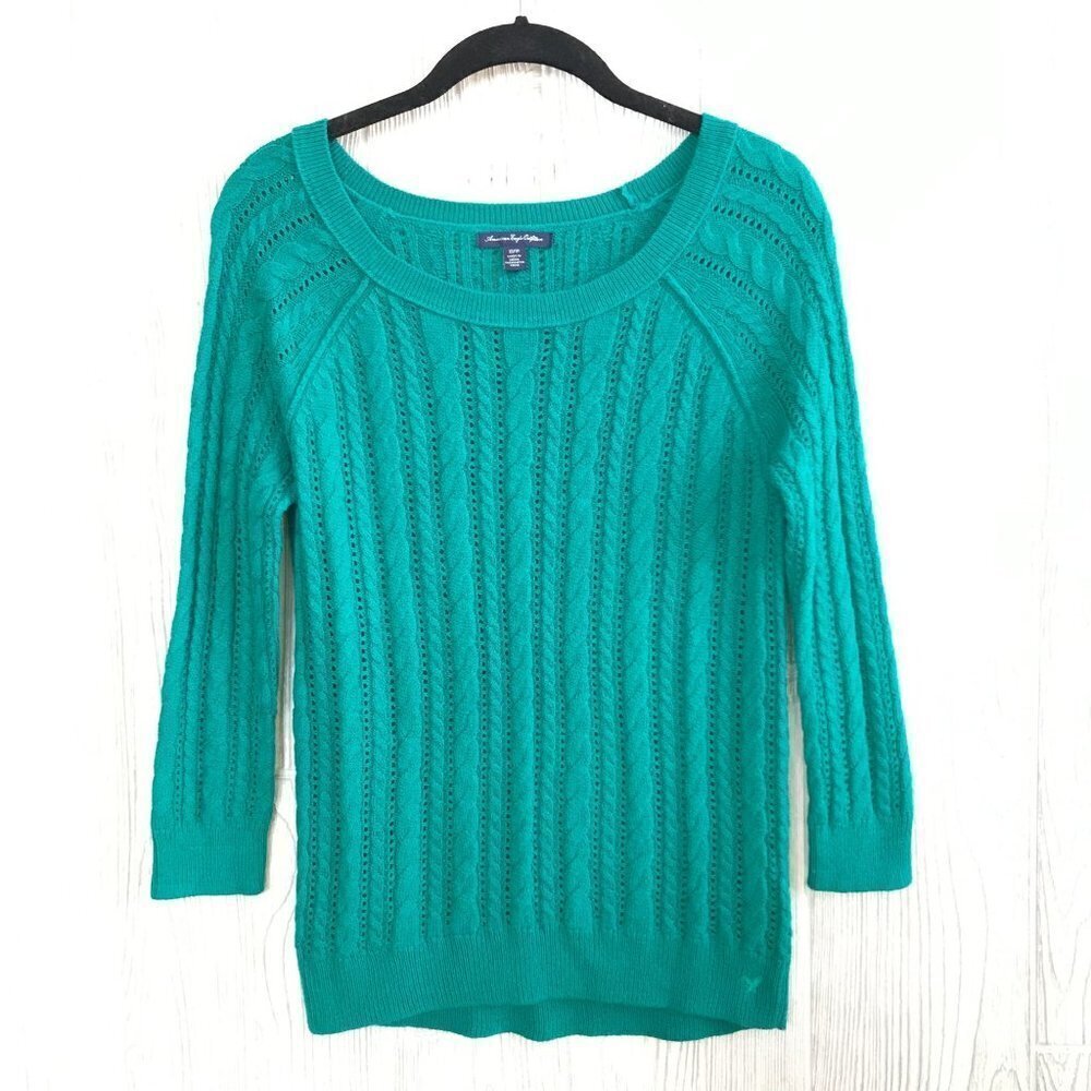American Eagle Teal Open Cable Knit Sweater - XS‎